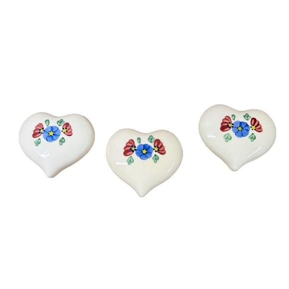 Home Interiors HOMCO Other - Set of 3 vintage 1216-BL Ceramic Floral Puffy‎ Hearts Home Interior / Homco